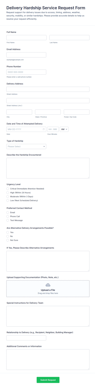 Delivery Hardship Service Request Form Template