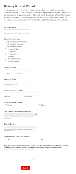Delivery & Install Wizard Form Template