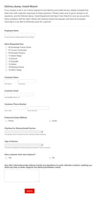 Delivery & Install Wizard Form Template