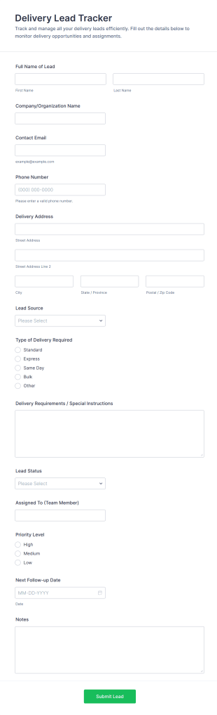 Delivery Lead Tracker Form Template
