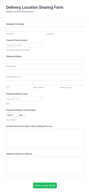 Delivery Location Sharing Form Template
