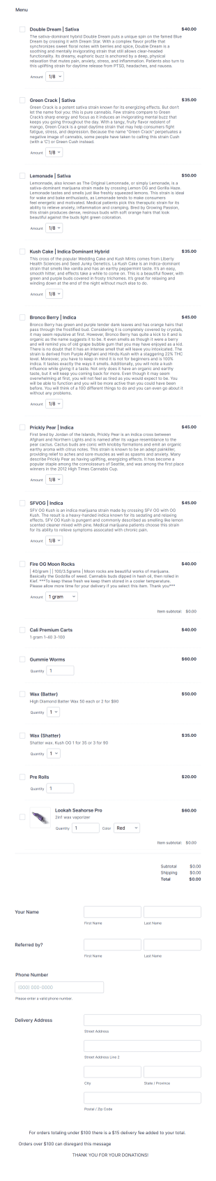 Deliverymenu Form Template