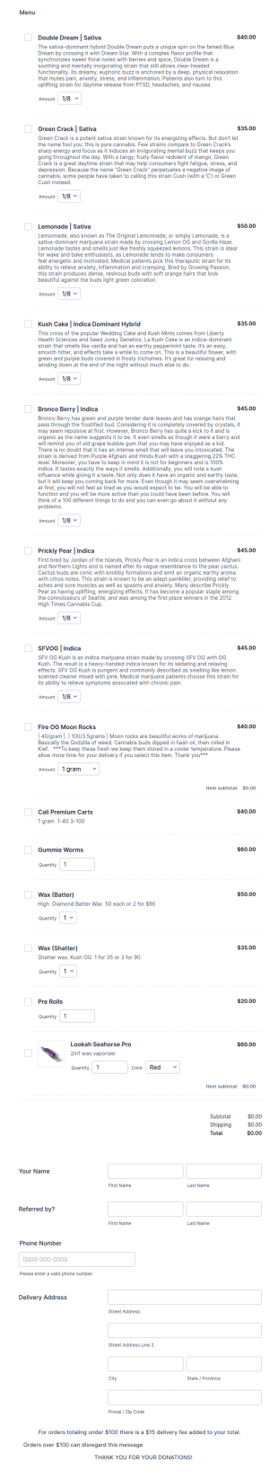 Deliverymenu Form Template