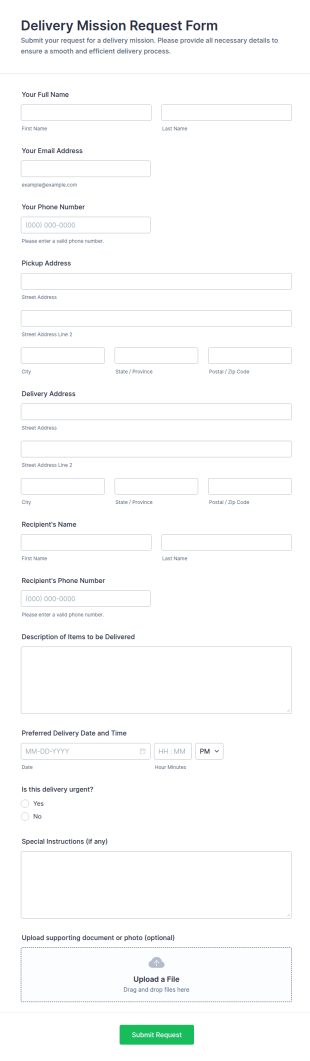 Delivery Mission Request Form Template