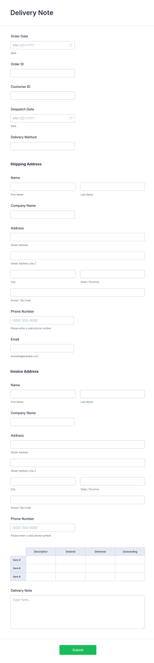 Delivery Note Form Template