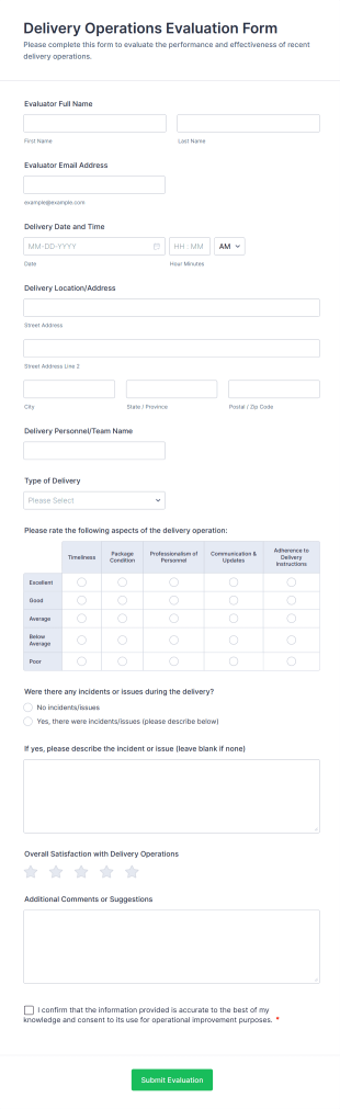 Delivery Operations Evaluation Form Template