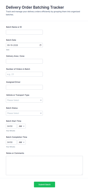 Delivery Order Batching Tracker Form Template