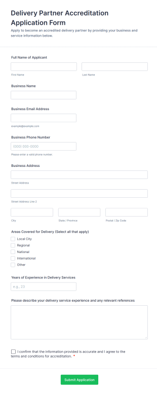 Delivery Partner Accreditation Application Form Form Template