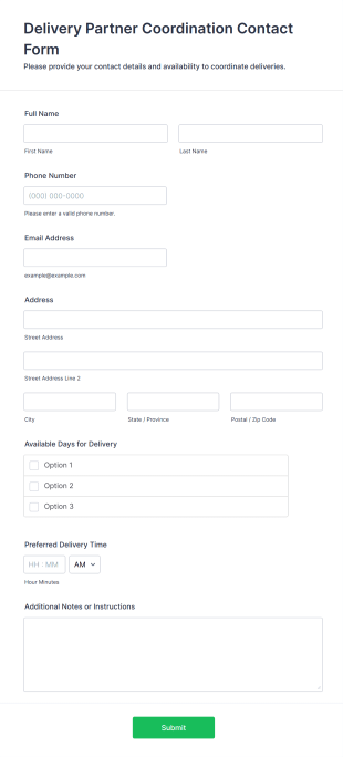 Delivery Partner Coordination Contact Form Template