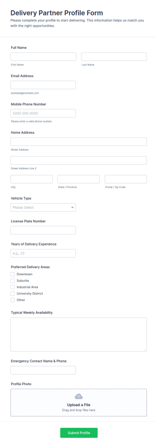 Delivery Partner Profile Form Template