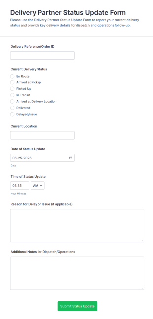 Delivery Partner Status Update Form Template
