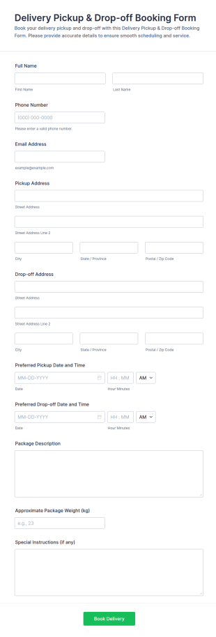Delivery Pickup & Drop Off Booking Form Template
