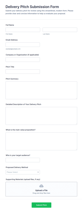 Delivery Pitch Submission Form Template