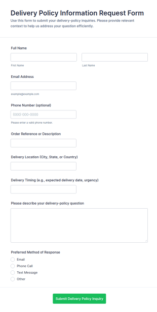 Delivery Policy Information Request Form Template