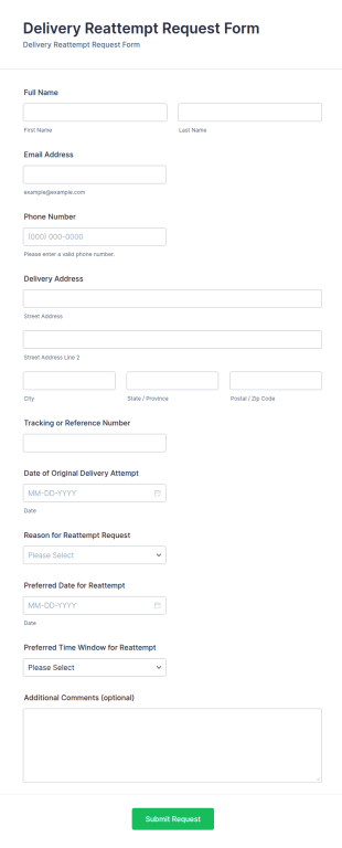 Delivery Reattempt Request Form Template