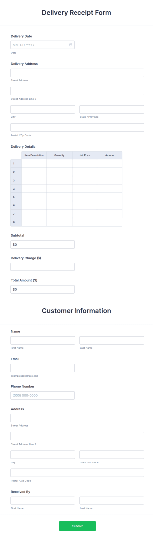 Delivery Receipt Form Template