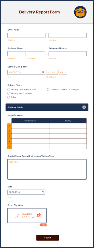 Delivery Report Form Template