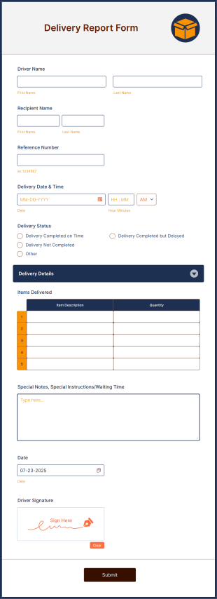 Delivery Report Form Template