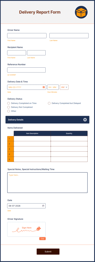 Delivery Report Form Template