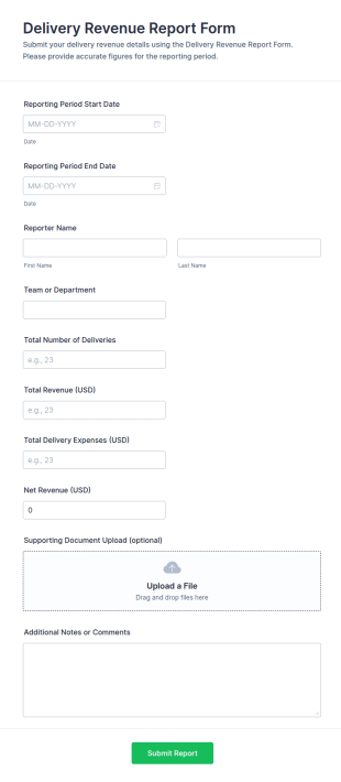 Delivery Revenue Report Form Template