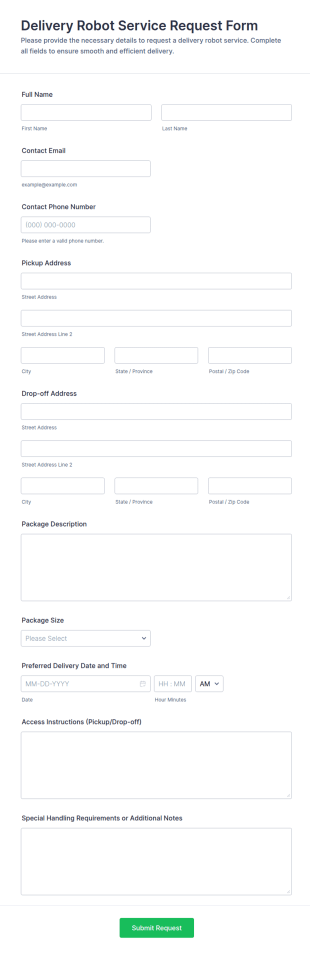 Delivery Robot Service Request Form Template