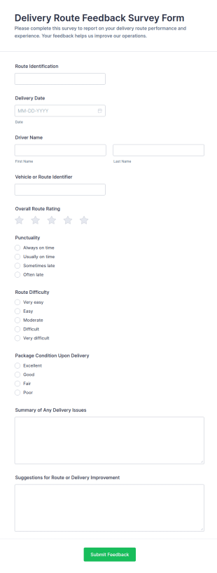 Delivery Route Feedback Survey Form Template