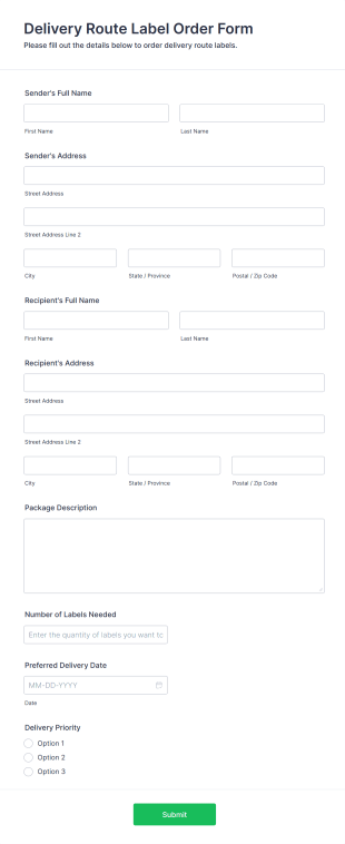 Delivery Route Label Order Form Template