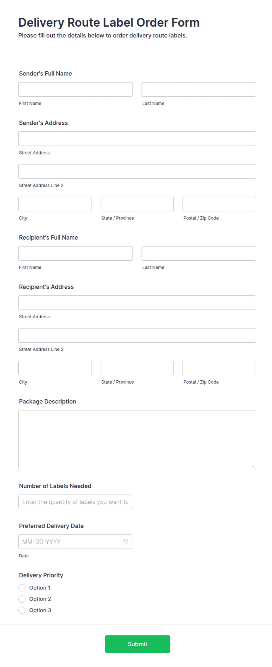 Delivery Route Label Order Form Template | Jotform