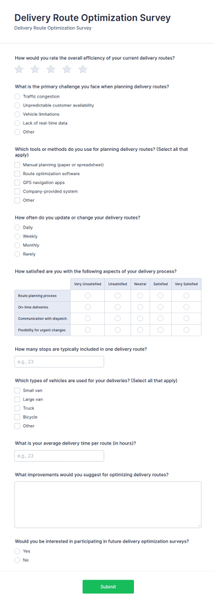 Delivery Route Optimization Survey Form Template