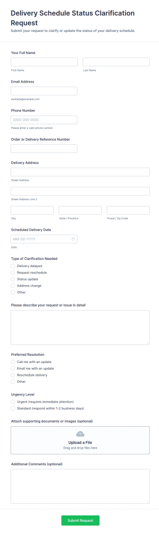 Delivery Schedule Status Clarification Request Form Template