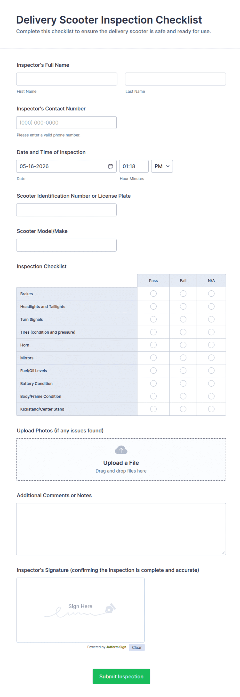 scooter post-storage inspection checklist before test ride