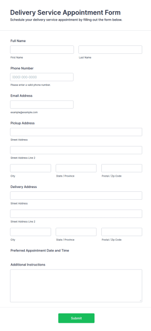 Delivery Service Appointment Form Template