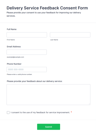 Delivery Service Feedback Consent Form Template
