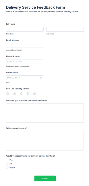Delivery Service Feedback Form Template
