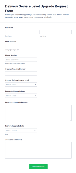 Delivery Service Level Upgrade Request Form Template