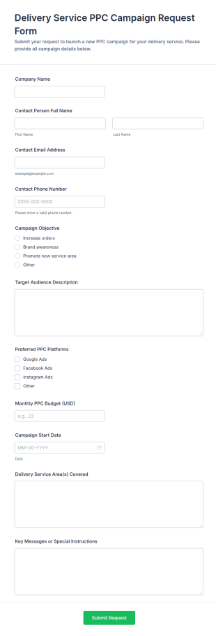 Delivery Service PPC Campaign Request Form Template