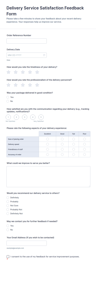 Delivery Service Satisfaction Feedback Form Template