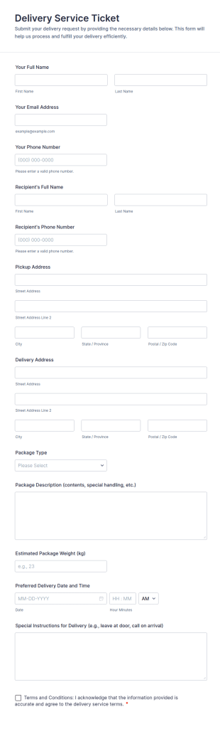 Delivery Service Ticket Form Template