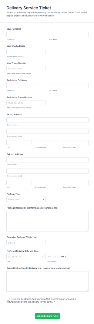 Delivery Service Ticket Form Template
