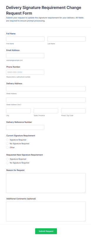 Delivery Signature Requirement Change Request Form Template