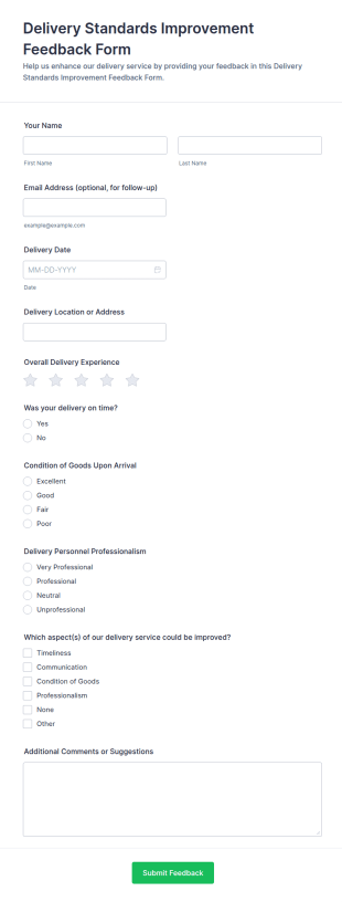 Delivery Standards Improvement Feedback Form Template