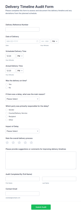 Delivery Timeline Audit Form Template