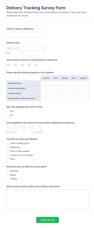 Delivery Tracking Survey Form Template