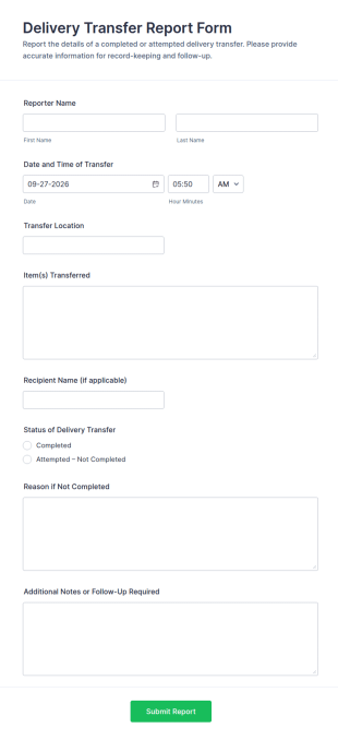 Delivery Transfer Report Form Template