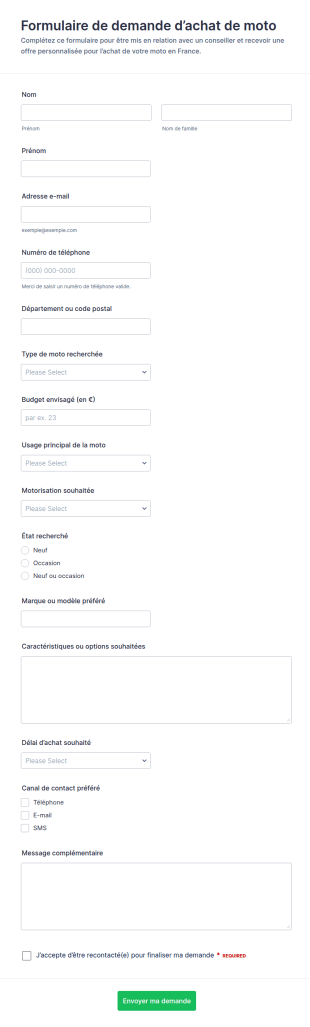 Demande D’achat De Moto