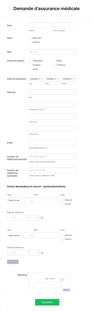 Demande D'assurance Médicale Form Template
