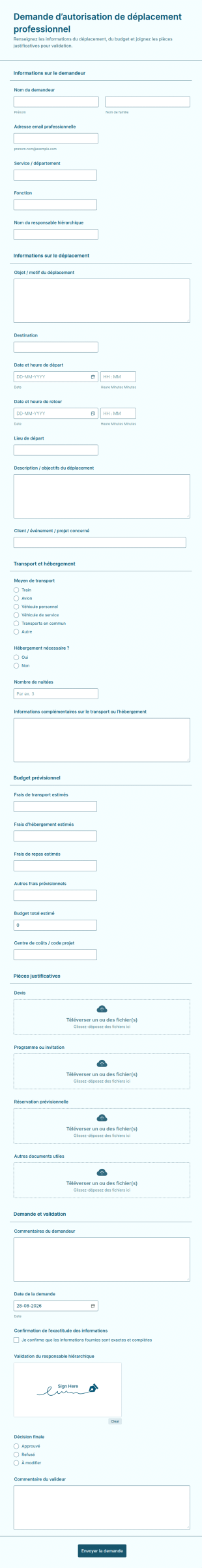 Demande D’autorisation De Déplacement Professionnel