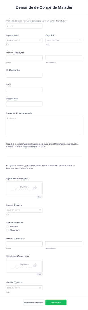 Demande De Congé De Maladie Form Template