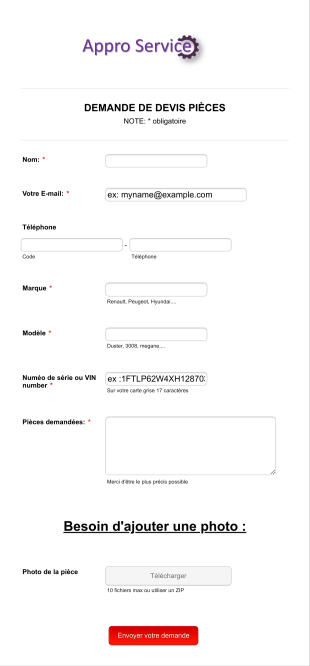 Demande De Devis Pièces Auto Form Template