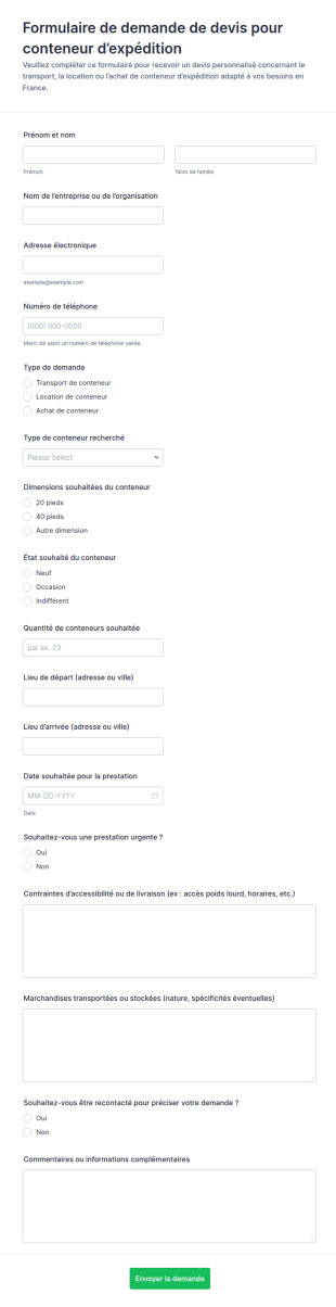 Demande De Devis Pour Conteneur Maritime